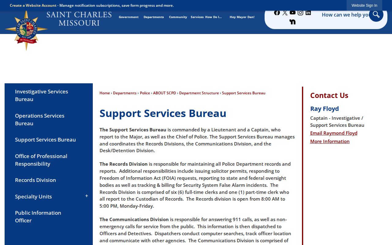 St. Charles city detention and arrest record support services